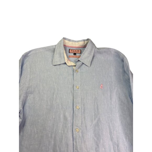 Thomas Pink Mens Long Sleeve Pure Linen Button Front Shirt Light Blue Size L - Picture 2 of 8